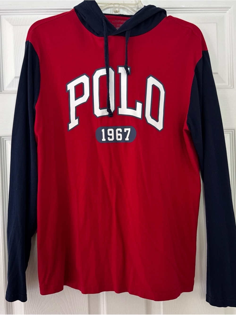 Polo by Ralph Lauren 1967 Men's Hooded Long-Sleeve Shirt - Red & Navy size M